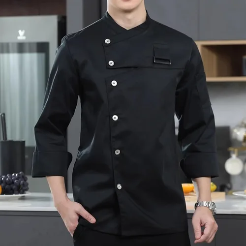 Vista 2 de Chaqueta de chef de moda para hombre, transpirable, transpirable, con ventilación oculta, uniforme de chef (abrigo+delantal)