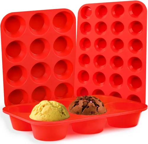 Vista 15 de CAKETIME Moldes de silicona para magdalenas para hornear, molde de tamaño regular para magdalenas, molde para hornear moldes de silicona