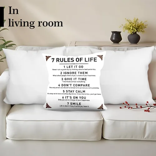 Vista 3 de Fundas de almohada rústicas con citas inspiradoras, 7 reglas de la vida, funda de cojín para sofá, dormitorio, decoración del hogar, regalos