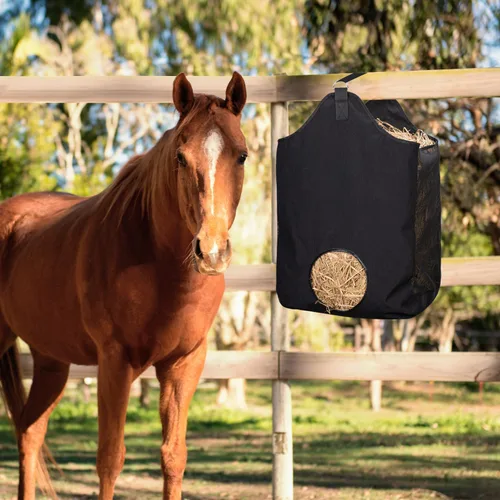 Vista 7 de 2 bolsas de heno para caballo, bolsa de alimentación de gran Negro pequeño