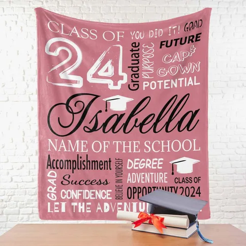 Vista 4 de Manta de graduación personalizada 2024, regalo para graduados de la escuela secundaria, nombre de graduado personalizado y manta escolar, regalo