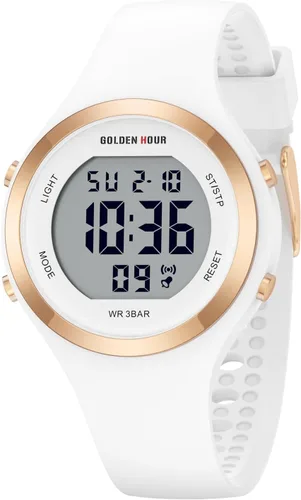 Vista 17 de GOLDEN HOUR Reloj deportivo impermeable para mujer con cronógrafo digital y correa de silicona