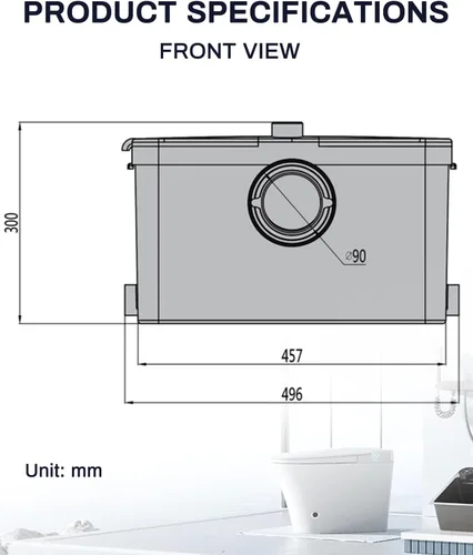 Vista 8 de Bomba de alcantarillado macerador de 600 W - 33 pies/328 pies, flujo de 170 L/minuto para inodoro de sótano, fregadero, ducha, cocina, lavandería, 4