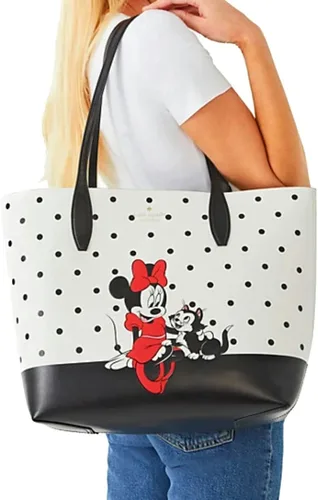Vista 2 de Kate Spade x Disney Minnie Mouse - Bolso grande reversible de cuero (blanco multicolor), Blanco Multi