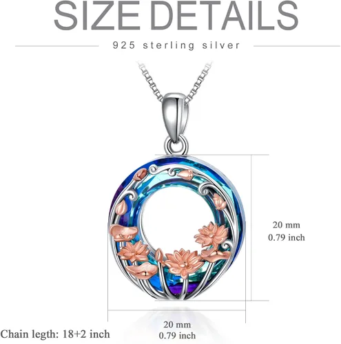 Vista 5 de YOSOPRETTY Lotus Necklace 925 Sterling Silver Lotus FlowerLotus Fish Crystal Pendant Necklace Moonstone Jewelry Gifts for Women Girls