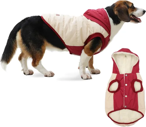 Vista 31 de vecomfy - Sudadera con capucha para perro, forro polar y algodón, extra cálida, para invierno, chaqueta para perro pequeño, abrigos con capucha