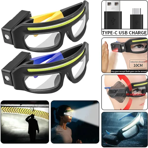 Vista 2 de Lentes LED recargables para faros delanteros con sensor de movimiento y control táctil, 5 modos de iluminación USB C para correr, acampar, pescar