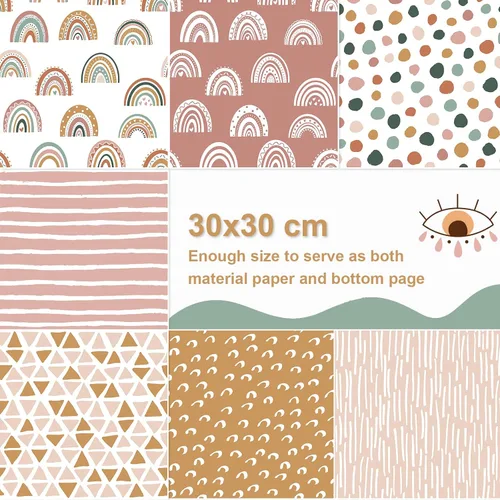 Vista 4 de 28 hojas de papel bohemio para álbum de recortes, papel de álbum de recortes de 12 x 12 pulgadas, papel de álbum de recortes de 90 lb/160 g/m²
