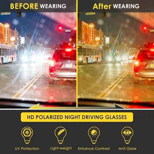 Vista 4 de Lentes de conducción nocturna para hombres y mujeres, lentes polarizados antirreflejos, lentes de visión nocturna polarizados envolventes, lentes