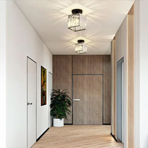 Vista 8 de KCO Lámpara de techo pequeña de montaje empotrado de color negro, mini lámpara de cristal moderna para entrada, pasillo, lámparas de techo