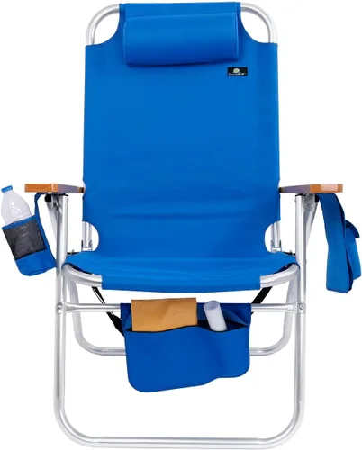 Vista 3 de Silla de playa grande y resistente para adultos grandes y altos, capacidad de 300 libras, tubo de aluminio, 4 posiciones reclinables
