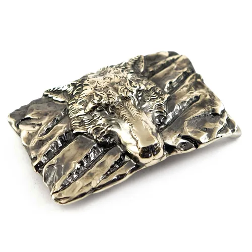 Vista 3 de Belt buckle Fenrir Wolf, Handmade Old Norse Scandinavian viking mithology werewolf solid German silver belt buckle