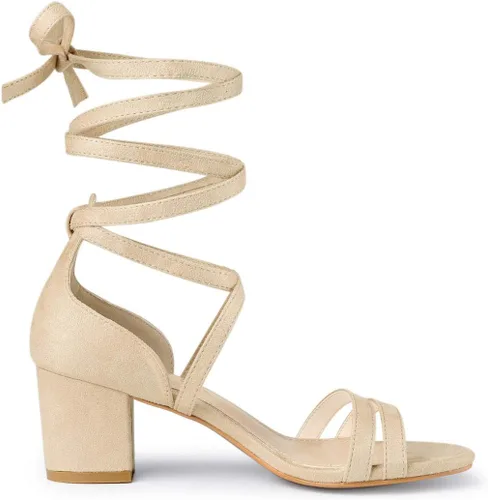 Vista 8 de Allegra K Sandalias con cordones y tacón de bloque de color con punta Beige