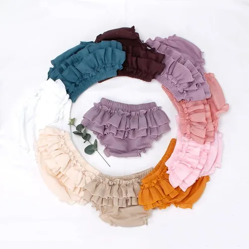 Vista 7 de Purbasvi Newborn Infant Baby Girl Cotton Bloomers and Bows Toddlers Ruffle Shorts Diaper Covers Headband Set
