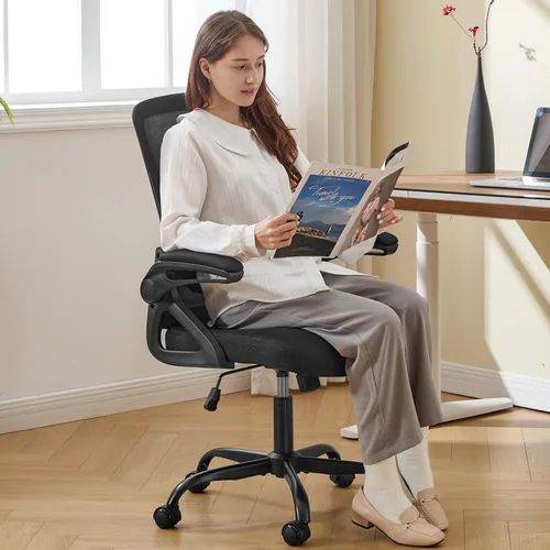 Vista 2 de Silla de Oficina Ergonómica, Silla de Escritorio con Soporte Lumbar Ajustable, Sillas de Computadora Cómodas de Malla Transpirable con Reposabrazos