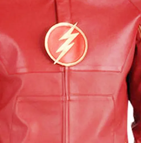 Vista 3 de The Flash Lightning Bolt - Chaqueta Barry Allen de piel sintética color negro y rojo