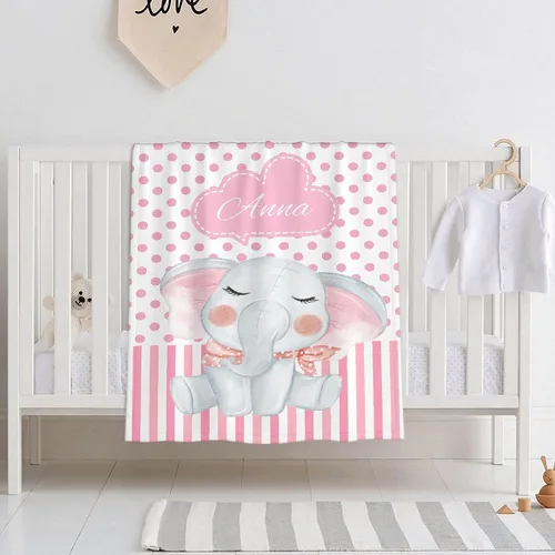 Vista 4 de Manta de bebé personalizada con nombre, manta personalizada con nombre de elefante, regalos para recién nacidos, mantas súper suaves para cama