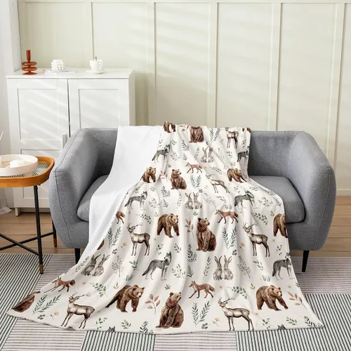 Vista 40 de Erosebridal Manta de franela de animales del bosque, 40 x 50 pulgadas, con temática de caza de osos, ciervos, lobos, manta de felpa mullida