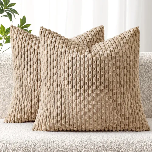Vista 38 de MIULEE - Juego de 2 fundas decorativas cuadradas para cojines, de pana suave y con estilo campestre bohemio a rayas para decorar hogar, sofá, cama