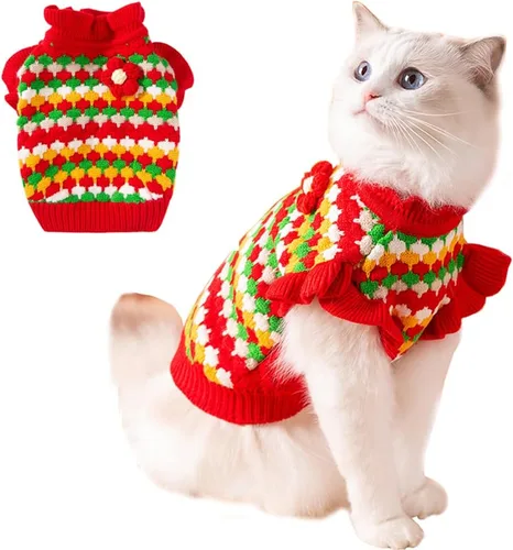 Vista 10 de Sudaderas con capucha para perro con anillo para correa, camisa cálida a rayas para perros pequeños, hembras, niños, gatos, suéter de invierno
