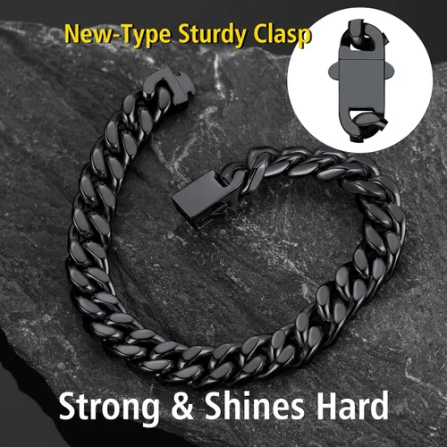 Vista 5 de ChainsProMax Pulseras de cadena cubana de acero inoxidable para hombre, 5790.472 in de ancho, 7.58.39 pulgadas de largo, negrodorado