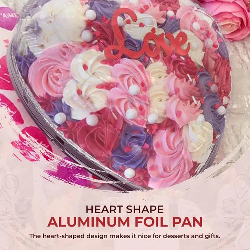 Vista 2 de KitchenDance - Molde de aluminio desechable en forma de corazón con tapa de cúpula a presión, sartén de papel de aluminio de 8 pulgadas perfecto