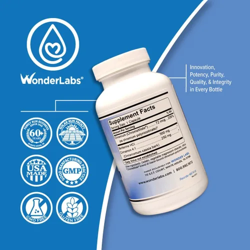 Vista 5 de Wonder Laboratories Berberina HCL 1,500 mg + mantenimiento de canela, cromo y bioperina para glucosa, corazón y salud del sistema inmunológico Sin