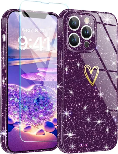 Vista 8 de Funda para iPhone 13 Pro, con [1 protector de pantalla de vidrio templado] [purpurina transparente] bonita funda brillante para teléfono a prueba
