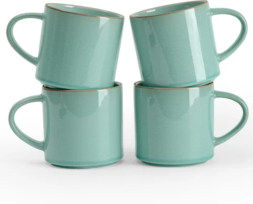 Vista 8 de famiware Juego de Tazas de Café de 4, Annecy Juego de Tazas de Cerámica Reutilizables de 14 oz con Asa, Apto para Microondas y Lavavajillas, Juego