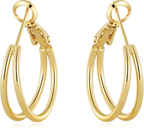 Vista 17 de Pendientes de aro dobles para mujer de moda con poste de plata de Dorado