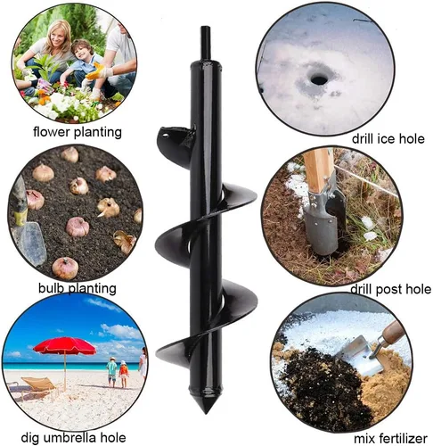 Vista 2 de Broca de taladro para plantar – Broca en espiral de 3 x 12 pulgadas – Herramienta de maceta de bulbos y excavadora de agujeros para poste – Taladro