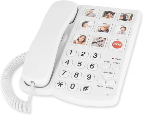 Vista 10 de Teléfonos fijos para personas mayores, teléfono de botón grande con volumen alto y marcaciones de velocidad de un toque, teléfono con cable