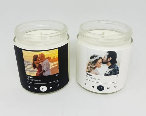 Vista 2 de 4oz/10oz Vela Personalizada con Foto de Canción Personalizada Regalo de Música para Parejas