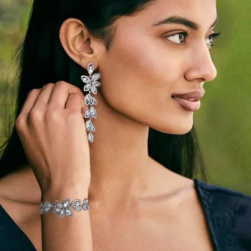 Vista 4 de mecresh Flower Teardrop Earring and Bracelets SilverGoldChampagne Bridal Jewelry Sets for Women