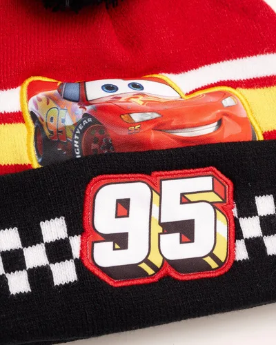 Vista 3 de Disney Sombrero de invierno para niños, paquete de 2 gorro con pompones Lightning McQueen o gorro de Mickey Mouse (4-7)