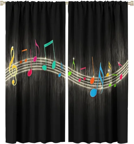 Vista 62 de Cortinas de notas musicales, blanco y negro, instrumento musical, canción, arte de canción, opacas, para ventana, dormitorio, sala de estar