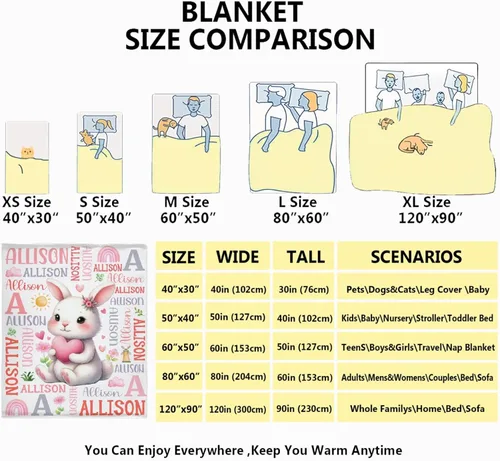 Vista 4 de Manta de conejo personalizada para niños y niñas, manta de bebé ultra suave, regalo personalizado, decoración de manta con nombre, 30 x 40 pulgadas
