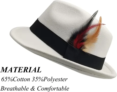 Vista 3 de Sombreros Trilby unisex clásicos para mujeres y hombres, sombreros de vestir de fieltro de ala corta, sombrero de Panamá con banda