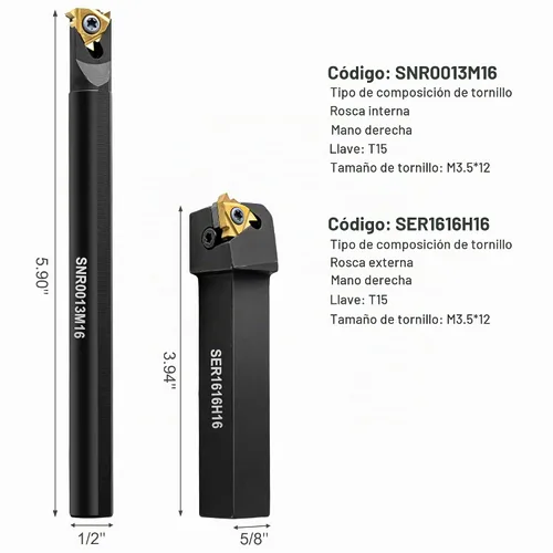 Vista 4 de Herramientas de corte de torno de metal – 1/2" y 5/8" soporte para herramientas de roscado barras de mandrinar con 10 piezas de insertos de carburo