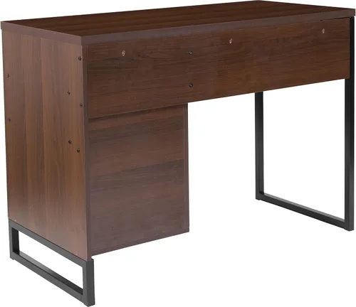 Vista 5 de Flash Furniture Northbrook - Escritorio rústico para computadora con acabado de grano de madera café con marco de metal negro