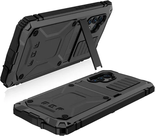 Vista 5 de Compatible con Samsung Galaxy A32 4G, aluminio metal, impermeable, a prueba de golpes, resistente cubierta protectora resistente, soporte integrado