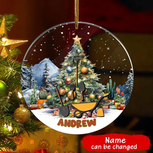 Vista 2 de Adorno personalizado de arbolista para mujeres y hombres, acrílico de Navidad, nombre personalizado, 2.90 x 2.90 pulgadas, árbol colgante