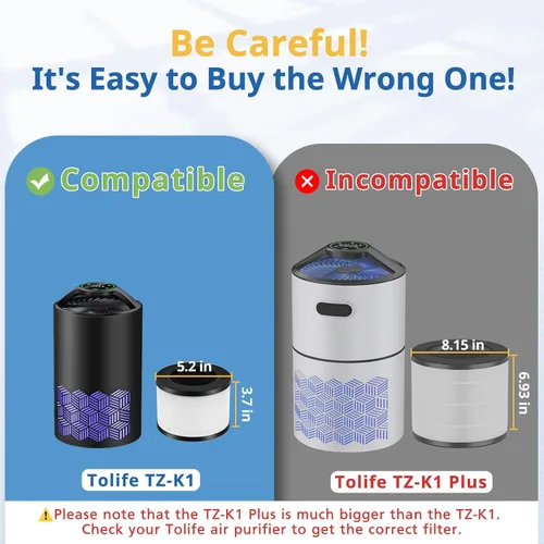 Vista 3 de Paquete de 2 filtros de repuesto TZ-K1 compatibles con purificador de aire FreAire, VOOPNU DH-JH12, purificador ToLife y MK01 MK06, filtros