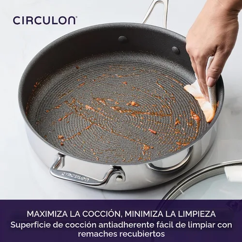 Vista 9 de Circulon C1 Series C1 - Utensilios de cocina de acero inoxidable revestido con tecnología ScratchDefense, sartén antiadherente de inducción con tapa