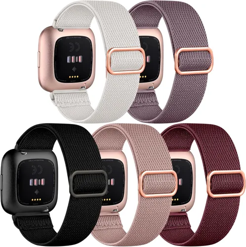 Vista 13 de DaQin Correa elástica deportiva de nailon compatible con Fitbit Versa 2 correas de reloj para mujeres y hombres, paquete de 5 correas elásticas