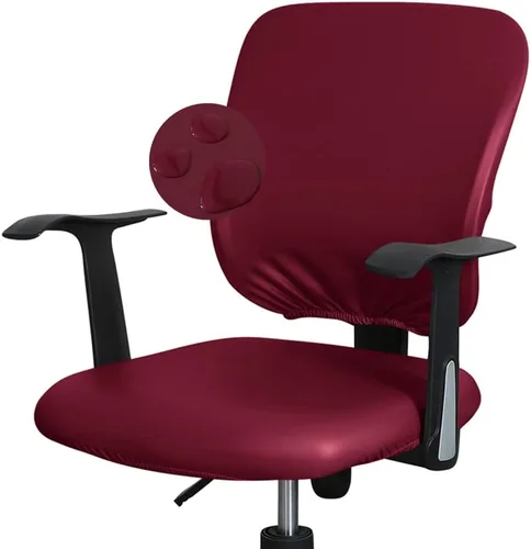 Vista 14 de Shukii Funda impermeable para silla de escritorio de oficina, funda de piel sintética, elástica, giratoria, para silla de computadora, protector