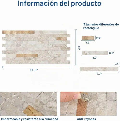 Vista 3 de Midcard 20 hojas de azulejos de salpicaduras de pelar y pegar, de PVC, para salpicaduras de cocina Beige oscuro con cobre