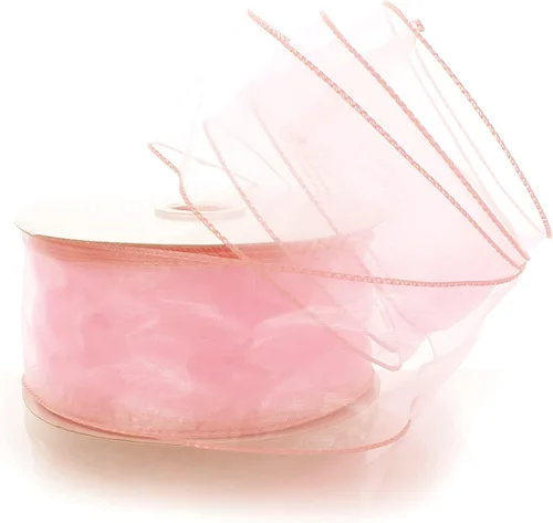 Vista 20 de Cinta de organza transparente con alambre de 2.5 pulgadas, color plateado de 10 yardas