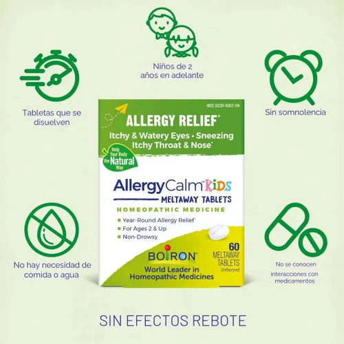 Vista 4 de Boiron AllergyCalm Kids Tabletas para aliviar la alergia y la fiebre del heno síntomas de estornudos, secreción nasal y picazón en los ojos
