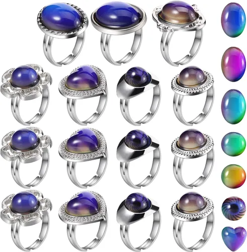 Vista 7 de Hicarer 15 Pieces Mood Rings for Kids Adjustable Mixed Color Changing Mood Rings Gifts for Girls Boys Costume Props Birthday Party Favors and Goodie